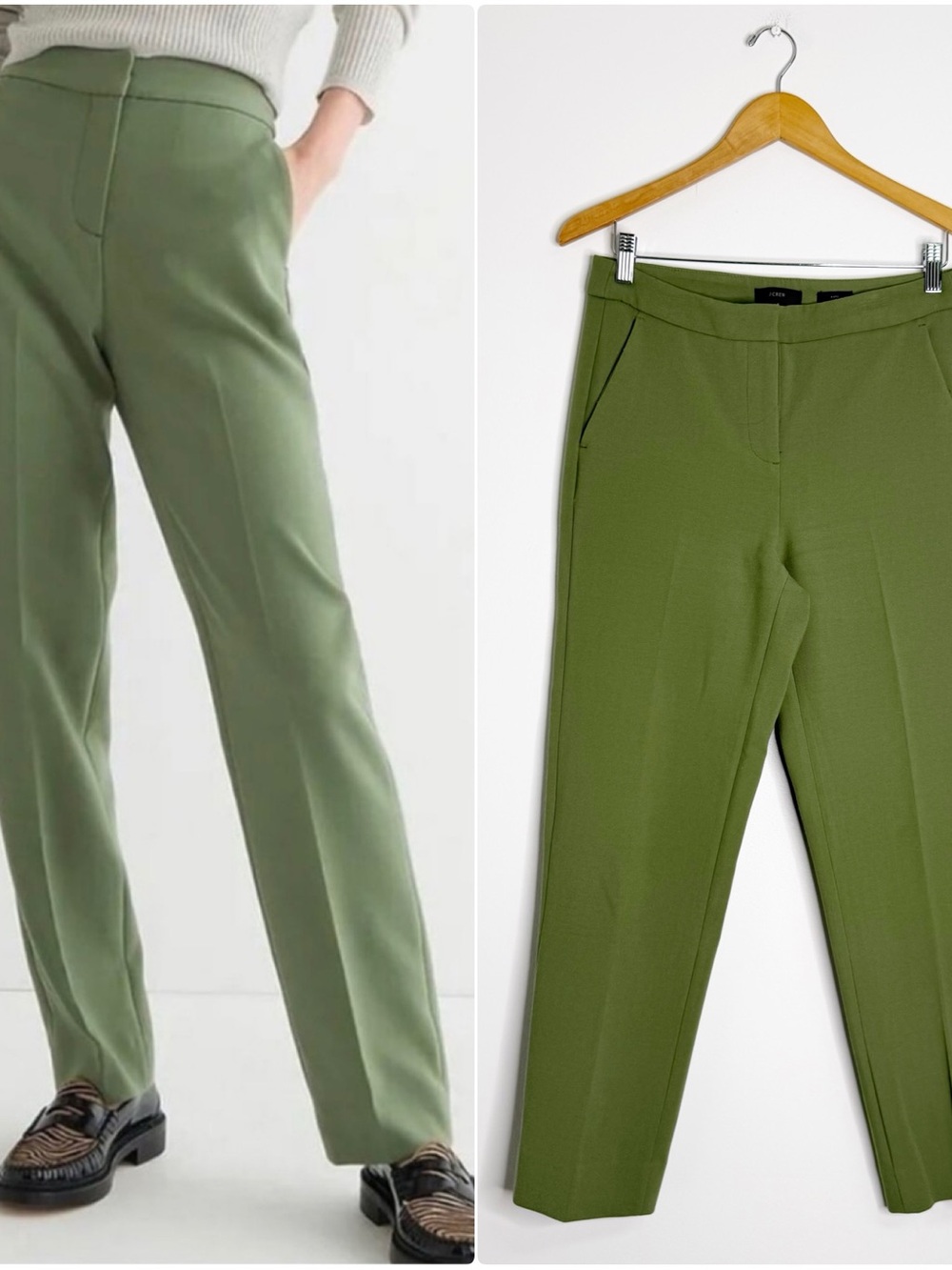 J.Crew Kate Pants Size 4 Green High Rise Straight Leg Trousers BK251